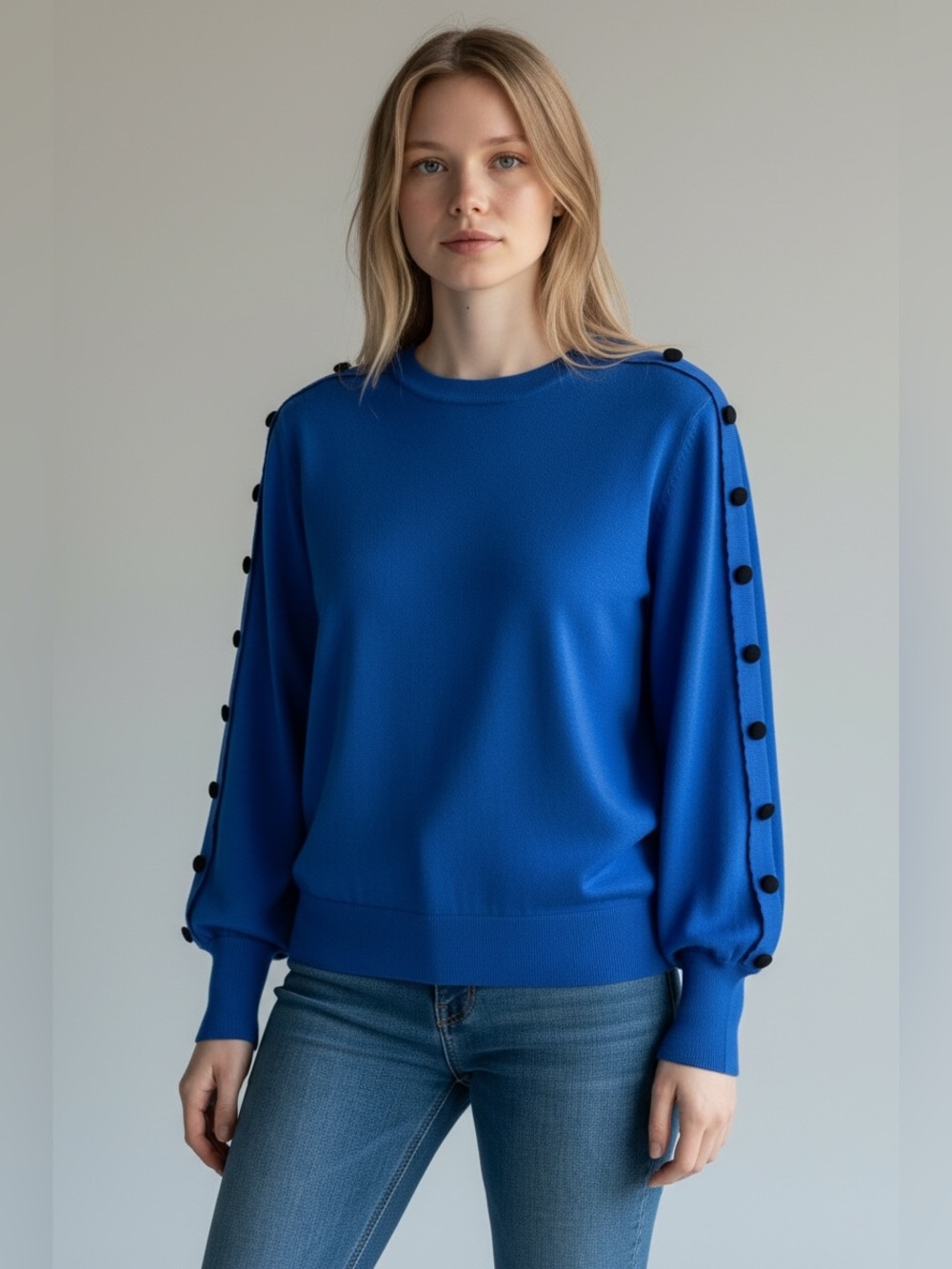 Karl Lagerfeld True Blue Buttons Long Sleeve Women’s Sweater Size Medium NWT
